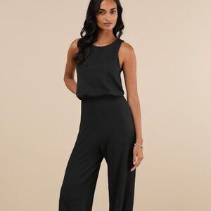 Lulus Positively Delightful Black Textured Cutout Wide-leg Jumpsuit - Size XS